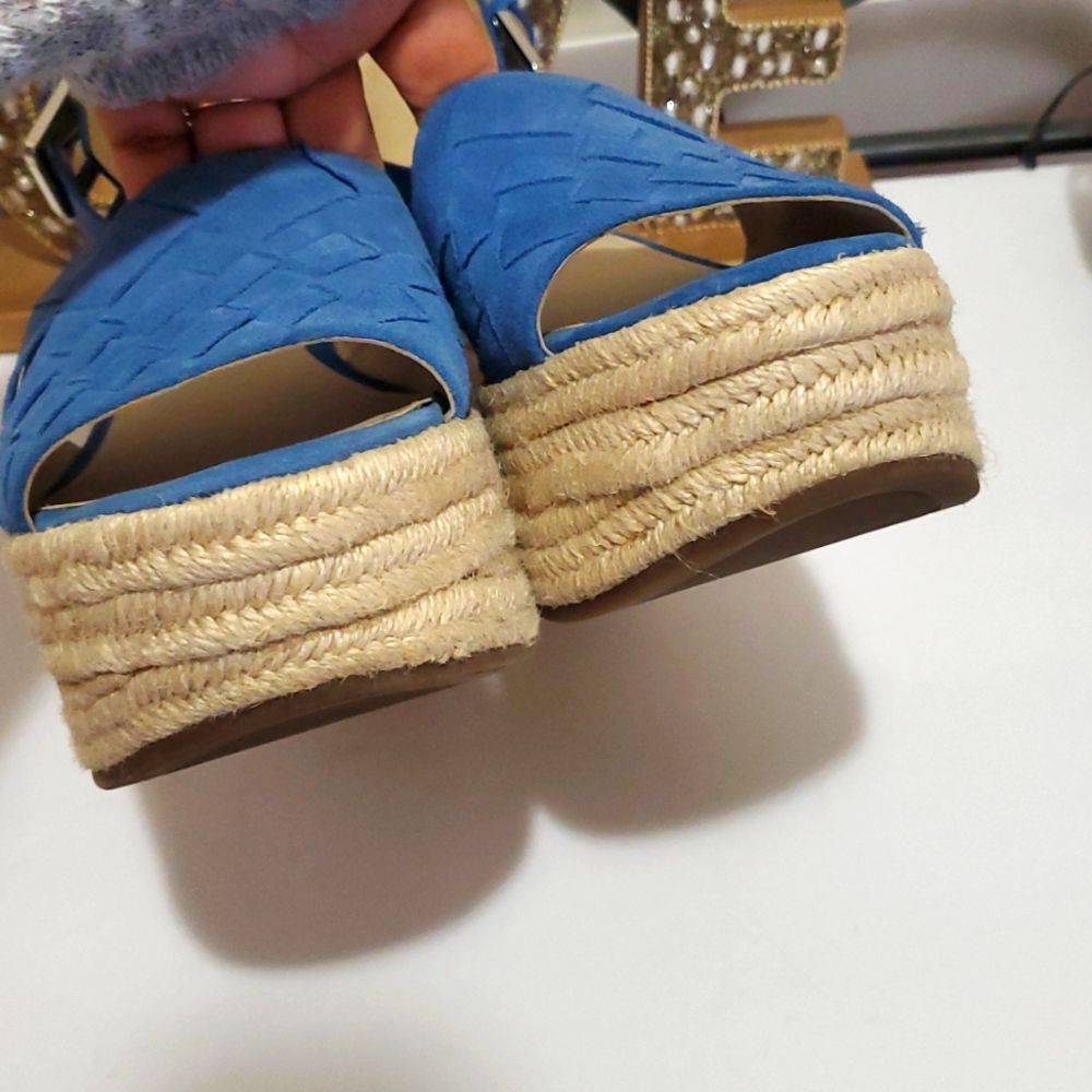 Marc Fisher Varin Blue Suede Woven Wedge Espadrille Sandals Sz 9.5 Cottagecore - Picture 9 of 12